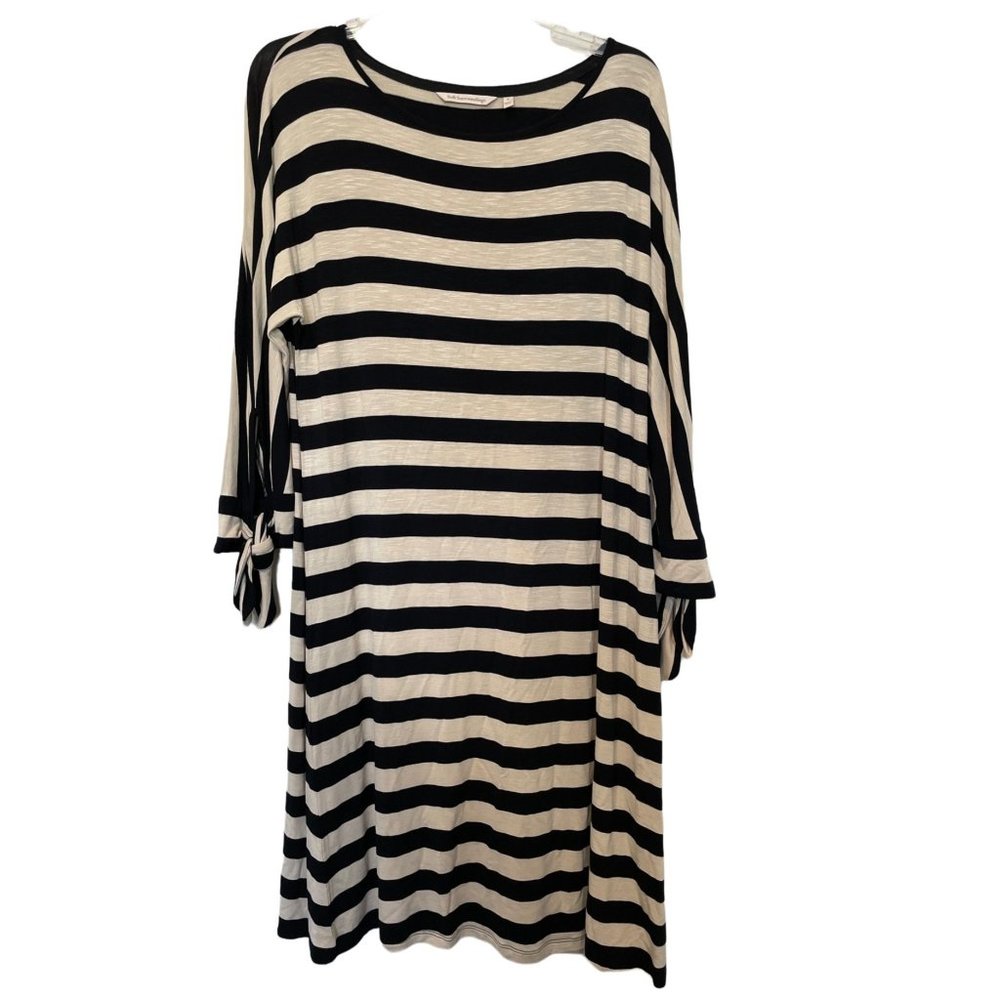 Soft Surroundings Women's Small Adrift Shift‎ Dress Black Cream Striped